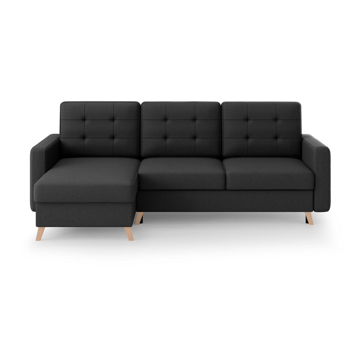 ECKSCHLAFSOFA Vinci mit universelle Ottomane, Dunkelgrau - Buchefarben/Schwarz, Textil (236/151cm) - Beautysofa