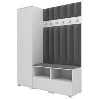 GEPOLSTERT Garderoben-Set Nela II LUX (Farbe Weiß + Stoff Trinity 15) - Dunkelgrau/Silberfarben, Holz/Holzwerkstoff (150/187/40cm) - Ravio