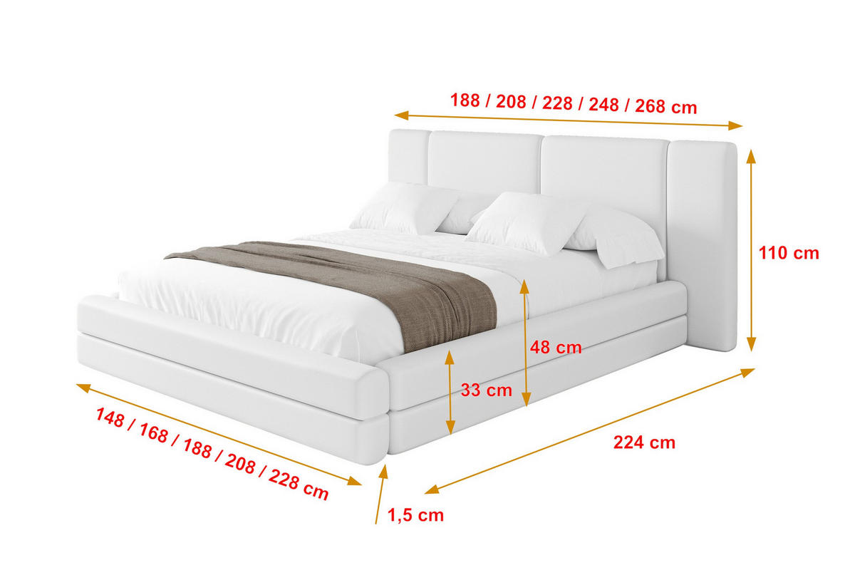 POLSTERBETT mit Bettkasten und Lattenrost, Bett mit Matratze H3/H4 - TEVO 180x200 Weiß - Weiß Hochglanz, Holzwerkstoff/Textil (180/200cm) - ALTDECOR