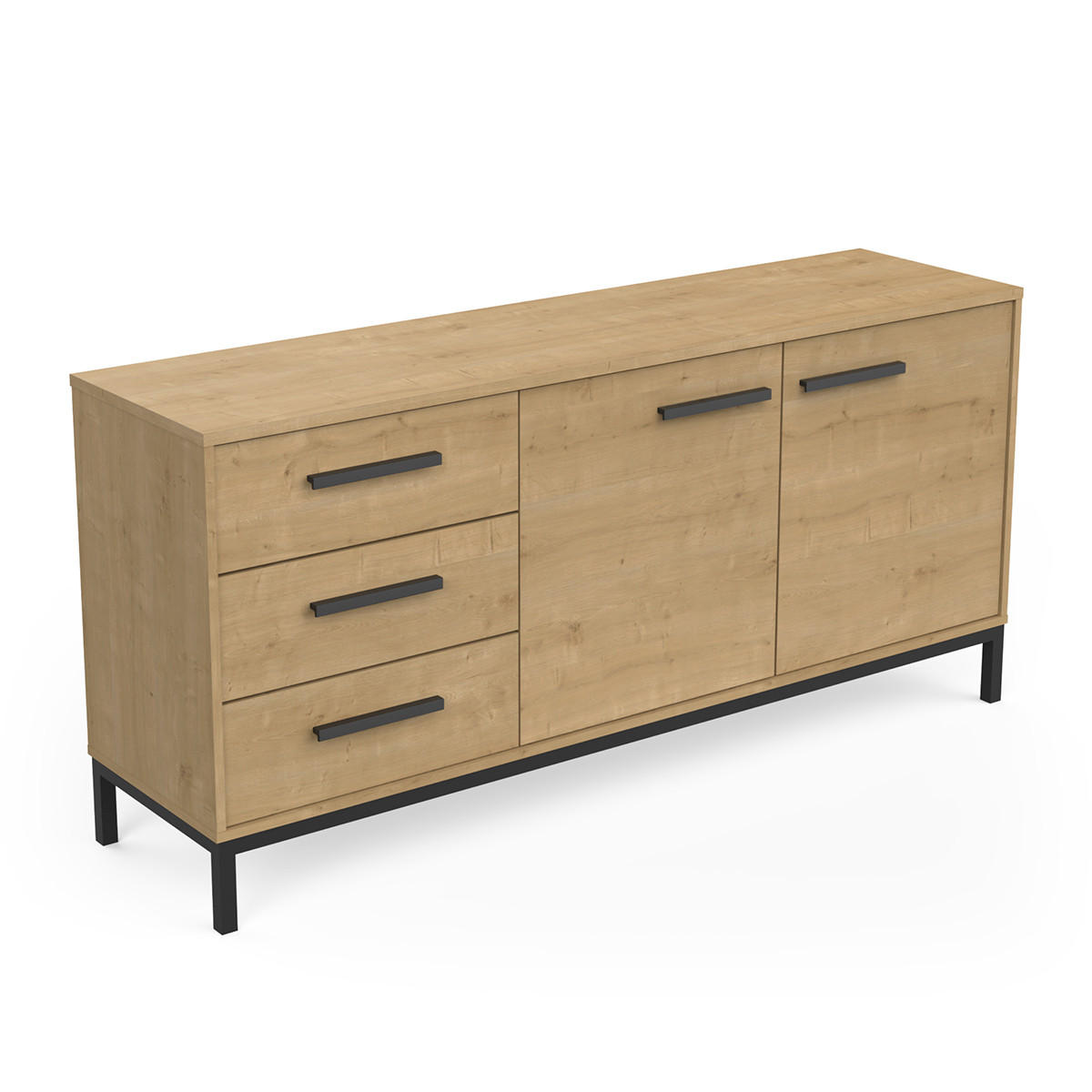 SIDEBOARD mit 2 Türen und 3 Schubladen, Dekor Eiche Hamilton und Schwarz matt - L152,5 cm - Apfelbaumfarben, Holzwerkstoff (39.5/72.3/152.5cm) - Calicosy