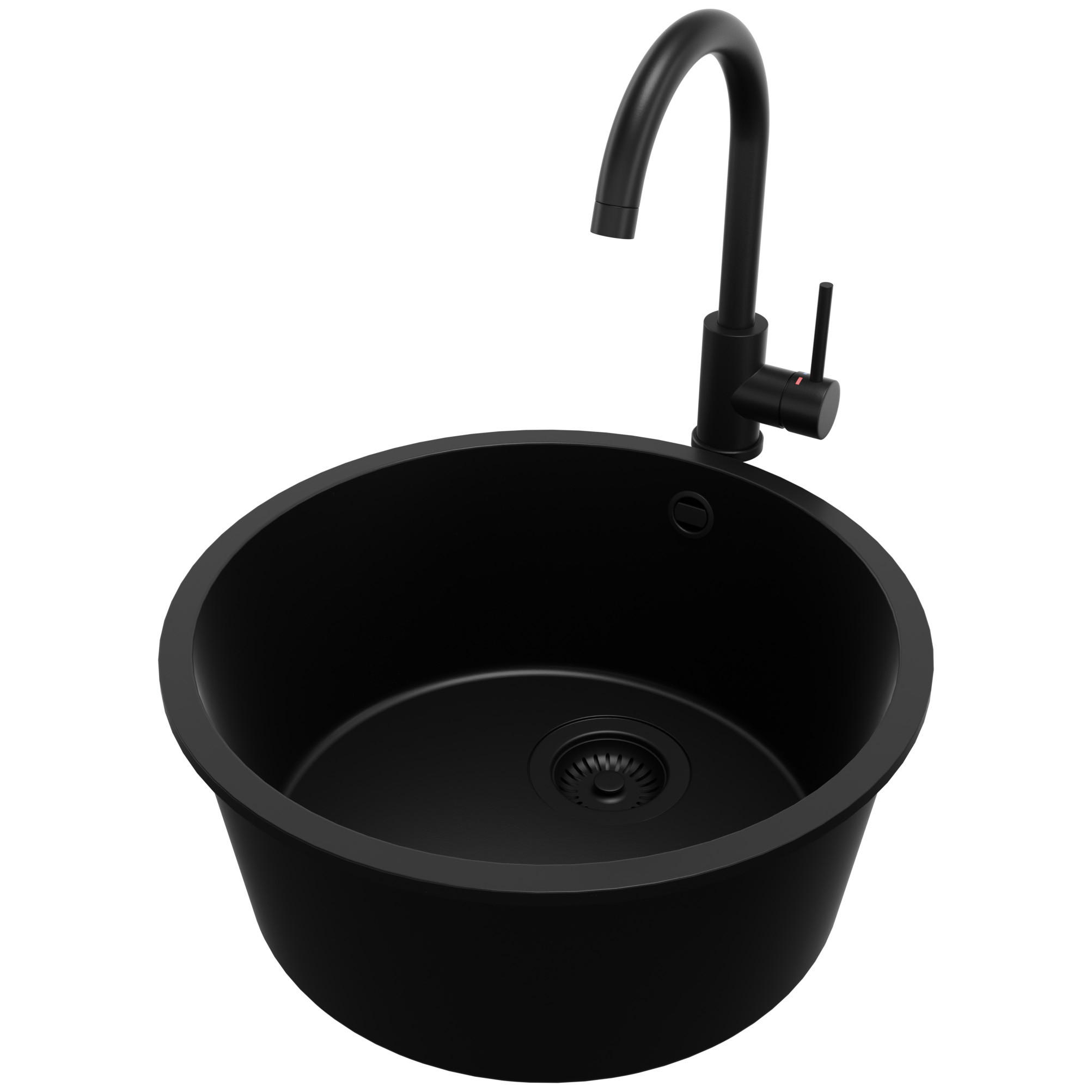 GRANITSPÜLE Valletta Slim, 2-er set Alles Schwarz 46/46 cm 1 Becken + Küchenarmatur 32/20 cm + Ablauf-Set ab 50er Unterschrank - Schwarz, Kunststoff (46/20/46cm) - Primagran