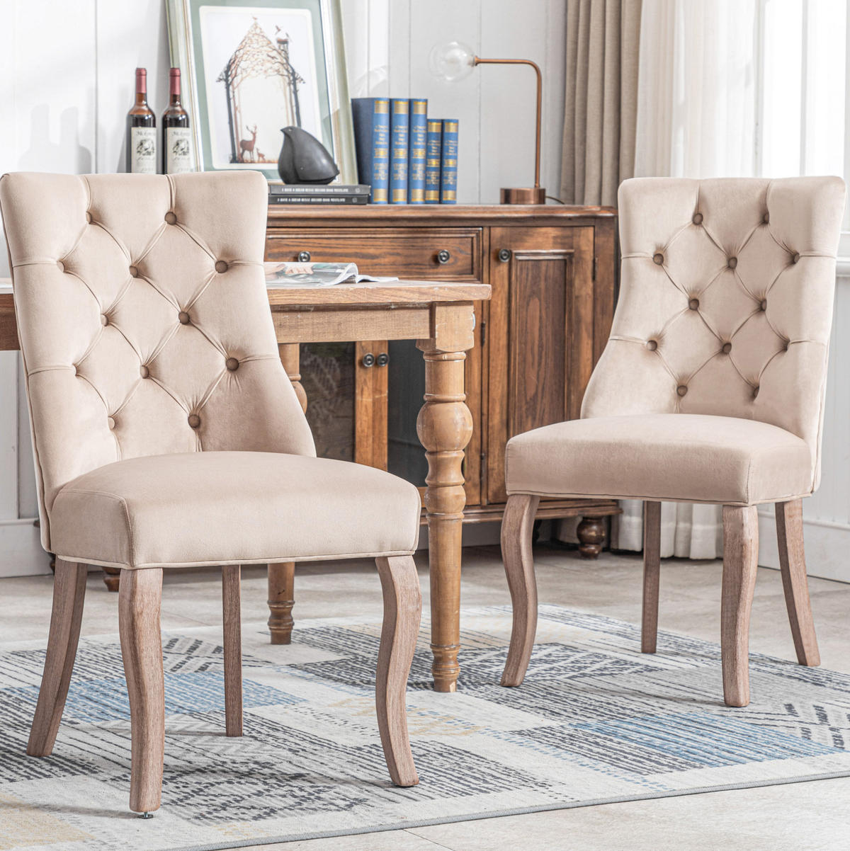 STUHL 2er-Set mit hoher Rückenlehne ca. 97 x 51 x 47 cm Beige - Beige, Holz (51/97/51cm) - Meubliv