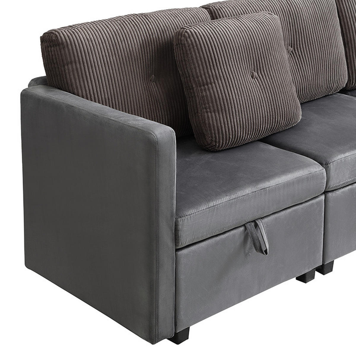 SOFA 4-Sitzer Modulares aus Samt & Cord 261x132,5 cm mit Stauraum, antikgrau - Grau, Textil (132.5/85/261cm) - Luhomfu
