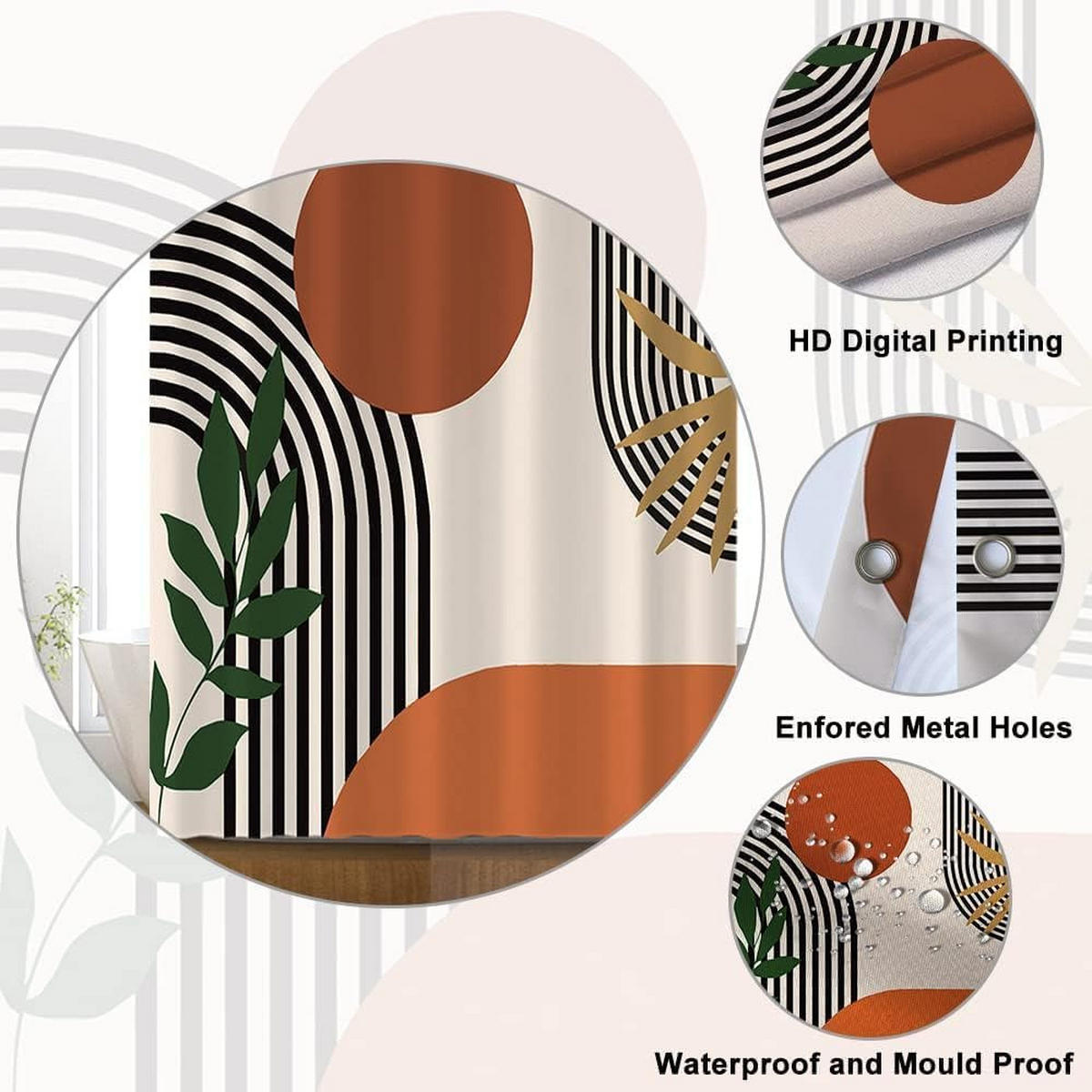 DUSCHVORHANG abstrakt Schwarz modern minimalistisch Badewanne schimmelresistent wasserdicht Stoff Polyester waschbar 120 x 180 cm - Multicolor, Textil (120/180cm) - MCBOSON