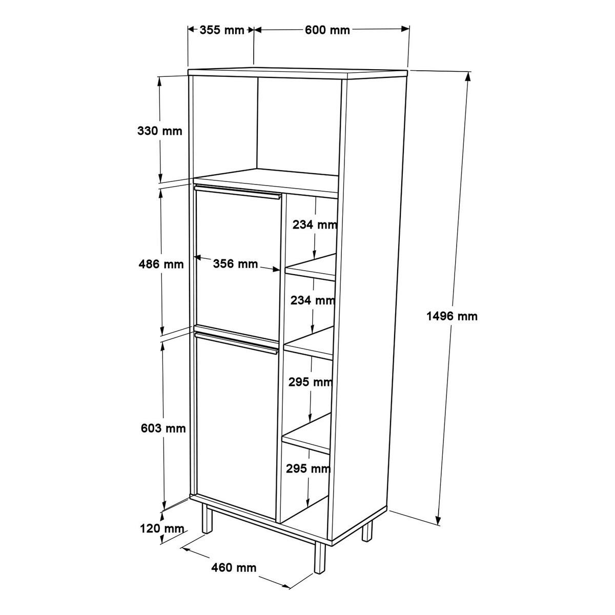 BADEZIMMERSCHRANK mit 2 türen und 5 fächern 35,5/161,6/60 cm - Eschefarben, Holzwerkstoff (60/161.6/35.5cm) - Calicosy