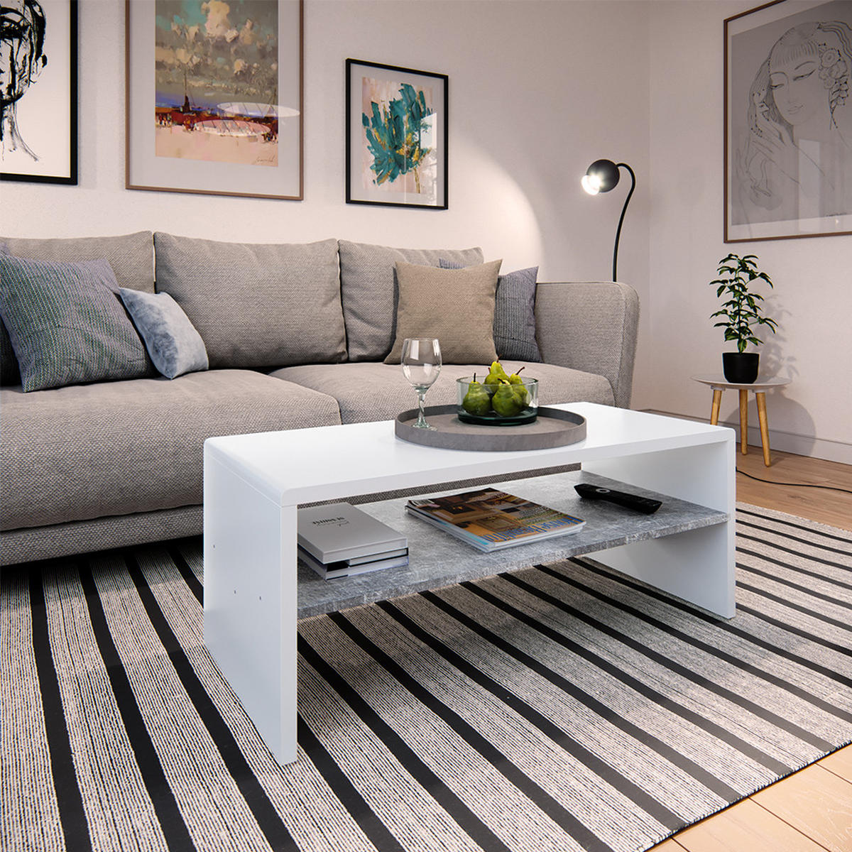 COUCHTISCH Beton/Weiß 99.6 x 39.8 cm - Weiß/Grau, Holzwerkstoff (39.8/99.6/40.1cm) - Vicco