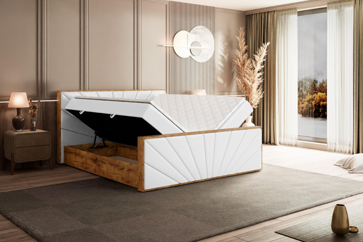 BOXBETT mit Matratze H3 und Lattenrost - LOLLI6-Z - 160x200 - Weiß Kunstleder - Weiß, Holzwerkstoff (160/200cm) - ALTDECOR