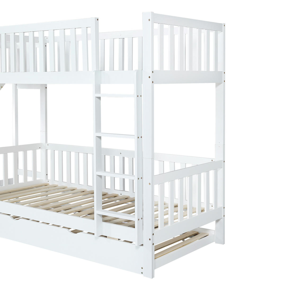 ETAGENBETT Kinderbett mit Rollbett Weiß 90x200/90x190cm - Weiß, Holz (90/200cm) - ComfortXL