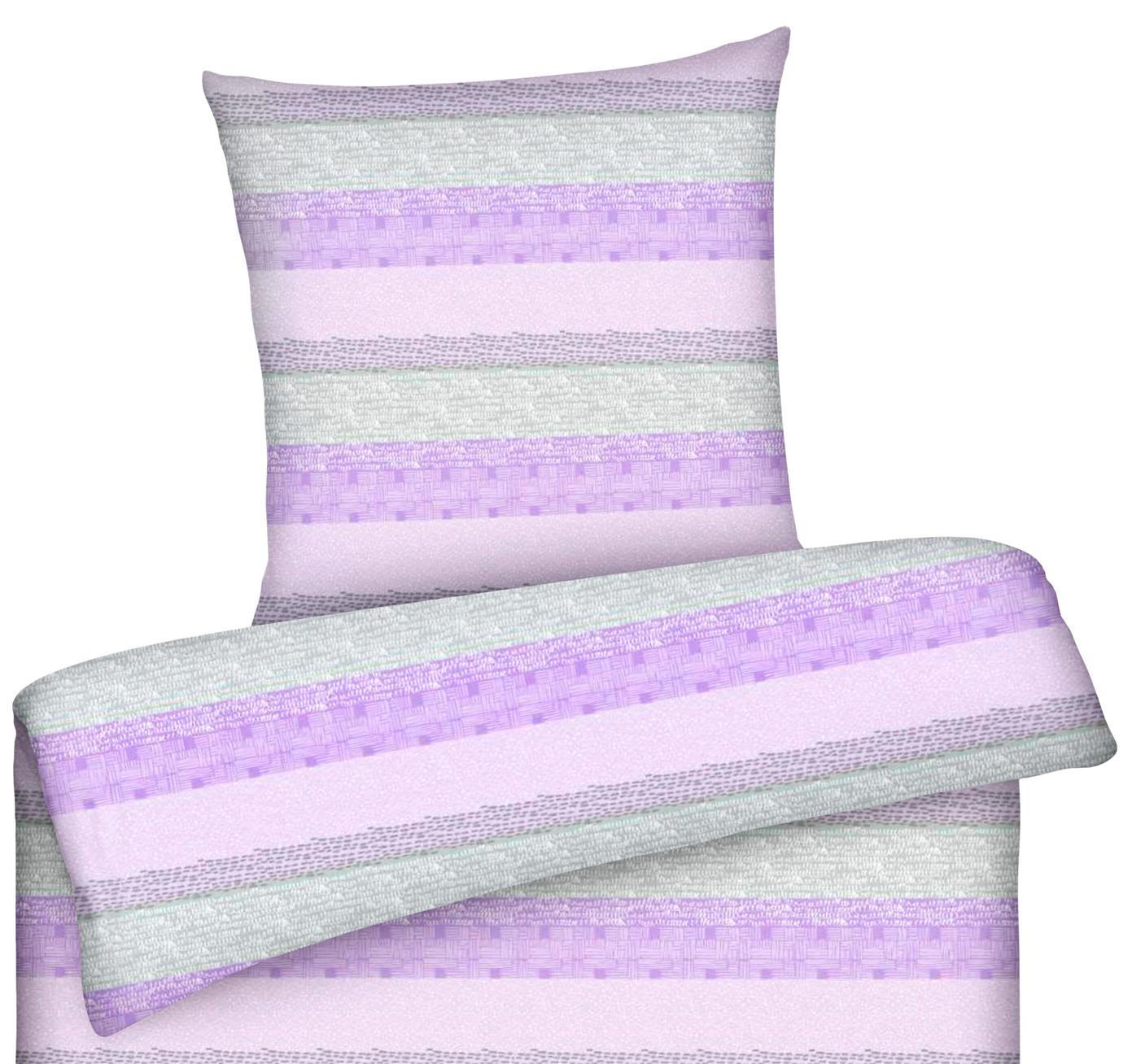 BETTWÄSCHE 135x200 Renforce aus 100% Baumwolle Bettbezug Streifen Lila Rosa Grau - Grau, Textil (135/200cm) - Carpe Sonno