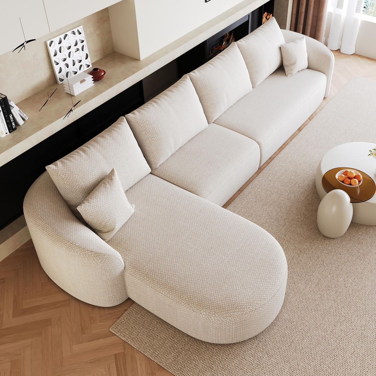 ECKSOFA 336/168/85 cm Weiß Chenille mit Chaiselongue, Linke Seite - Weiß, Textil (336/168cm) - Oxeza
