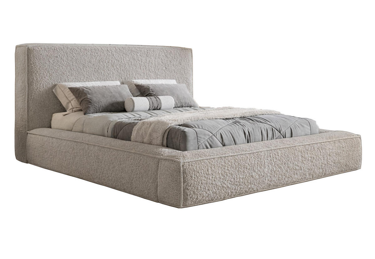 POLSTERBETT Boucle 180x200 Karano, Dicker Schaum, Bettkasten, Hellgrau - Hellgrau, Holz/Textil (180/200cm) - Emporius