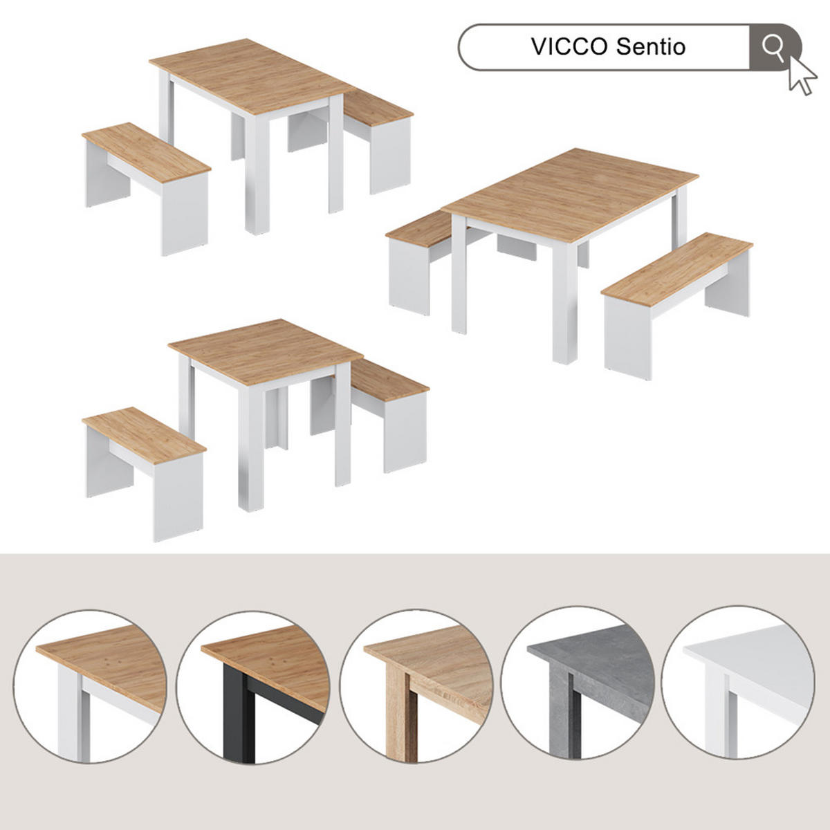 ESSTISCH SET Sentio Sonoma 80 x 80 cm mit 2 Bänken - Sonoma Eiche, Holzwerkstoff (80/73/80cm) - Vicco