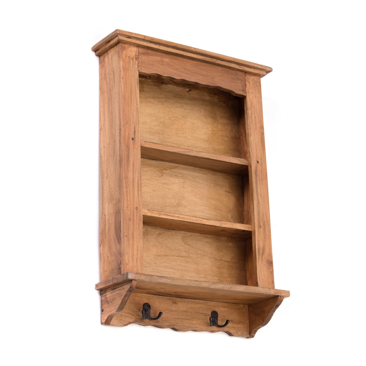 WANDREGAL Country Mahagoni Massivholz, 3 Ebenen, 4 Haken naturfarben - Naturfarben, Holz (45/68/13cm) - DESIGN DELIGHTS