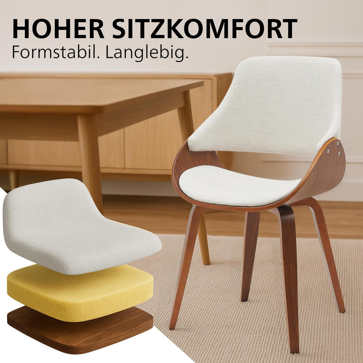 ESSZIMMERSTUHL 2 Stoff Walnuss/Creme - Walnussfarben/Creme, Holz/Textil (52/86/54cm) - CLP