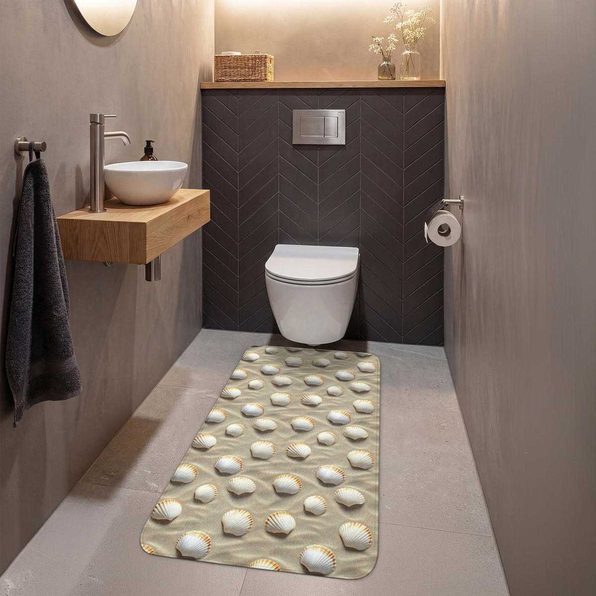WC PŘEDLOŽKA Mušle - Písek - Námořní 60x120 cm - písková barva, textil/plast (60/1cm) - OnlyWow