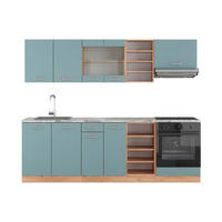 KÜCHENZEILE R-Line Blau-Grau/Goldkraft Eiche 240 cm , AP Marmor - Honigeiche/Blaugrau, Holzwerkstoff (240/206.8/60cm) - Vicco