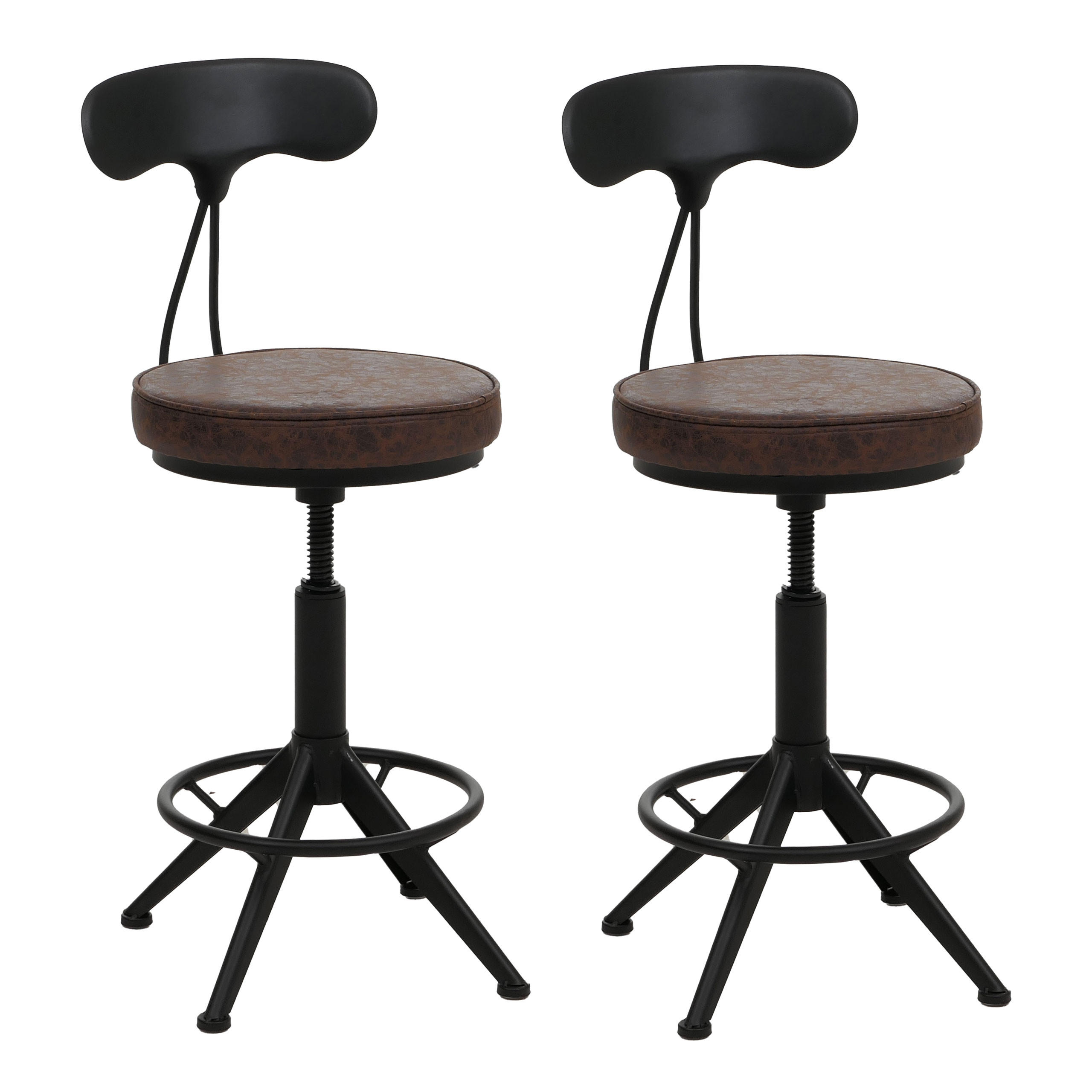 BARHOCKER 2er-Set mit Lehne Sitzhöhe 51-73cm Kunstleder Metall Braun-Schwarz höhenverstellbar - Dunkelbraun, Kunststoff (45/101/45cm) - PROREGAL