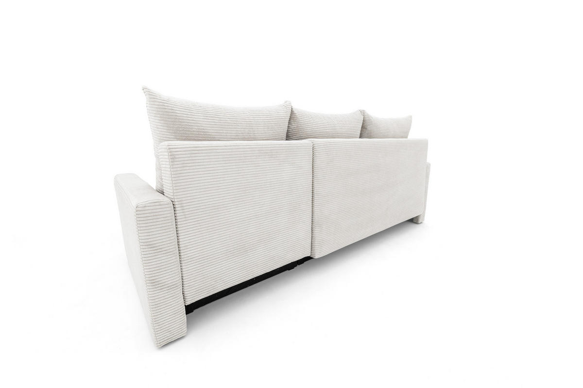 ECKSOFA PULA L Links mit Schlaffunktion 132x198 Cord Creme - Creme/Schwarz, Holz/Kunststoff (214/145cm) - NACANAPA