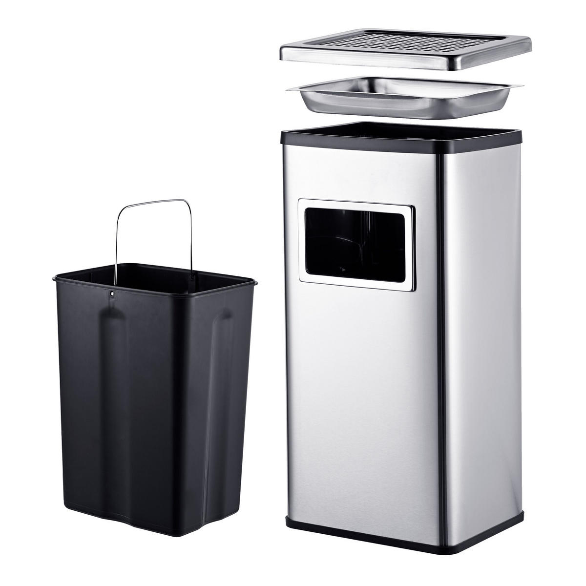ASKFAT Silver rostfritt stål med papperskorg - Silverfärgad, Metall/Plast (30cm) - Relaxdays