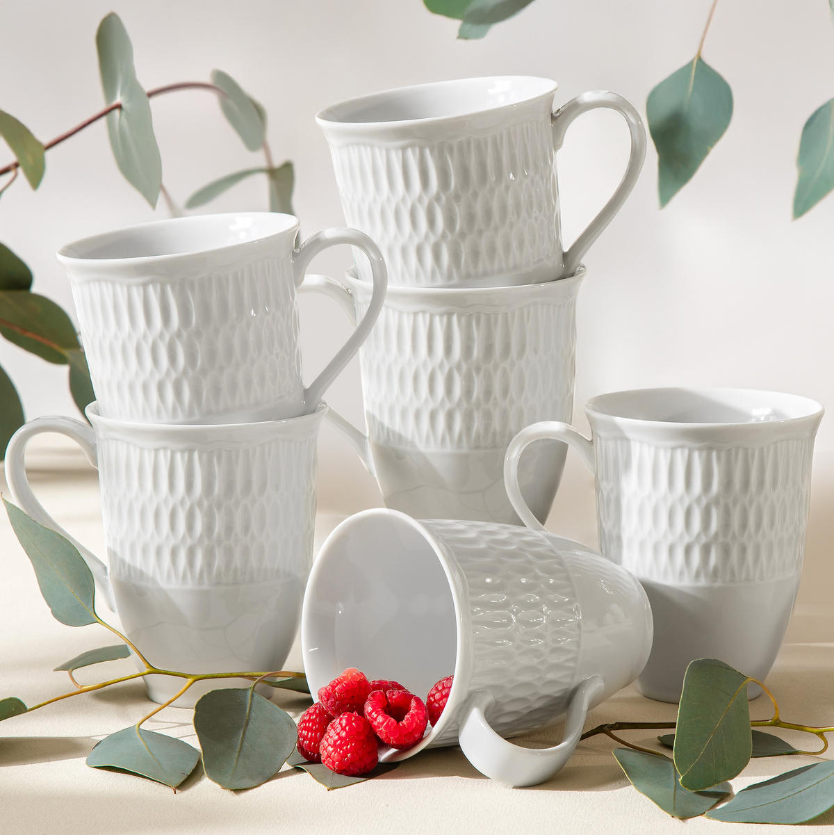 BECHER-SET CMIELOW SOFIA 6-tlg aus Porzellan - Weiß, Keramik (0.3L) - KONSIMO®