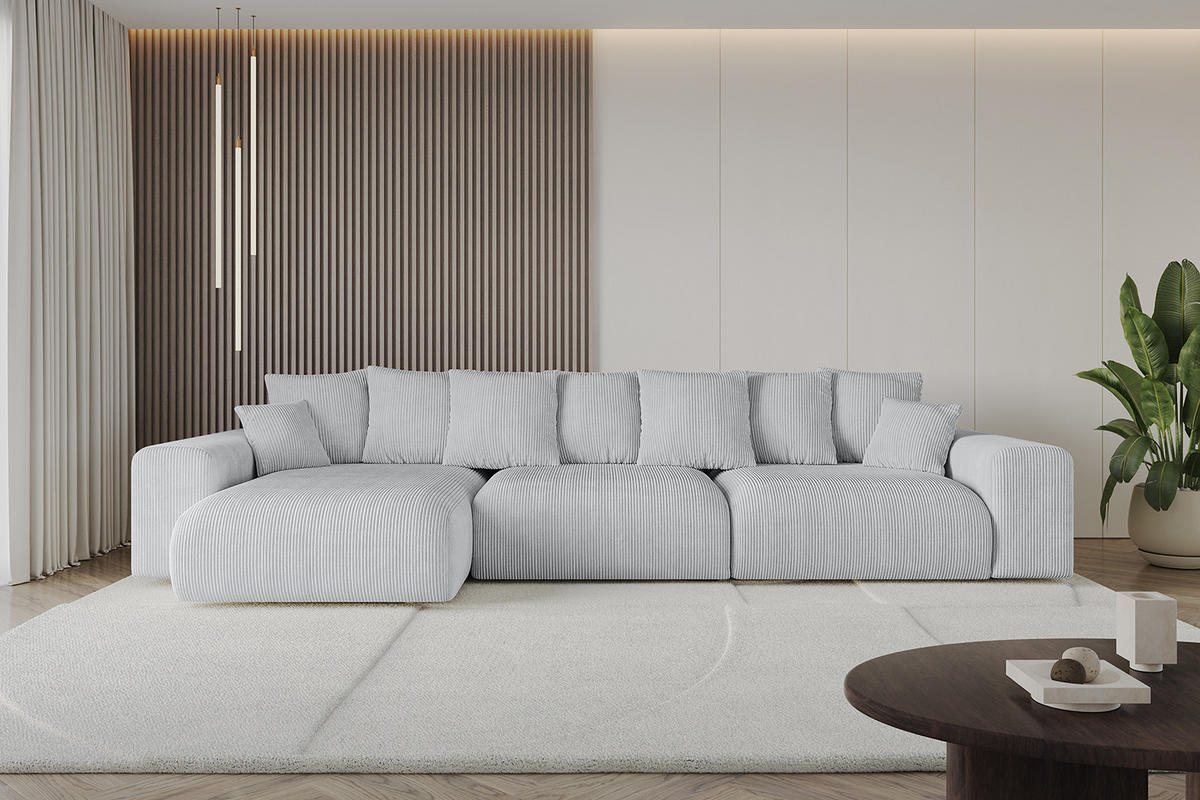 ECKSOFA Ottomane links ESKAR-L 364x176x84 Grau Cord - Schwarz/Grau, Holzwerkstoff/Kunststoff (364/176cm) - ALTDECOR