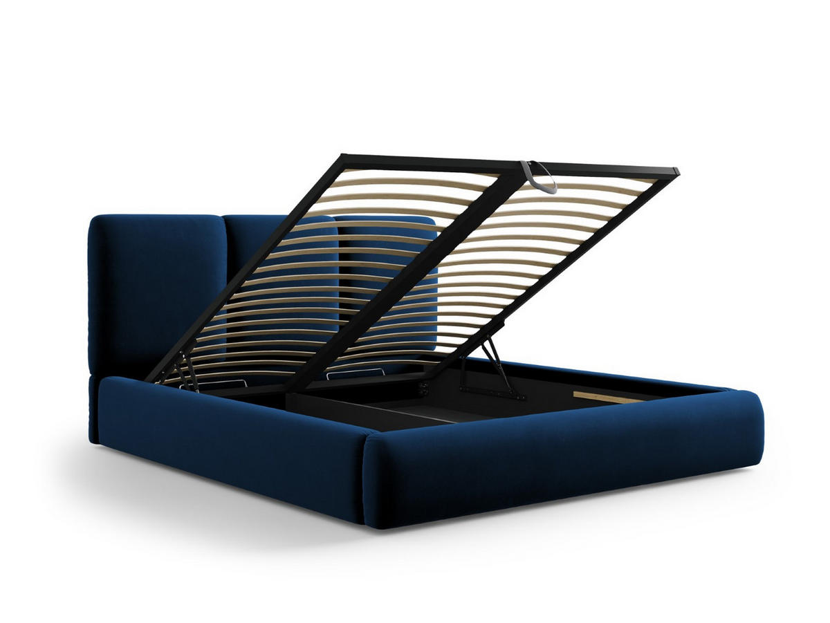 BETT mit Bettkasten und Kopfteil Nicolas aus Samt königsblau 200x200cm - Dunkelblau, Textil (200/200cm) - Cosmopolitan Design