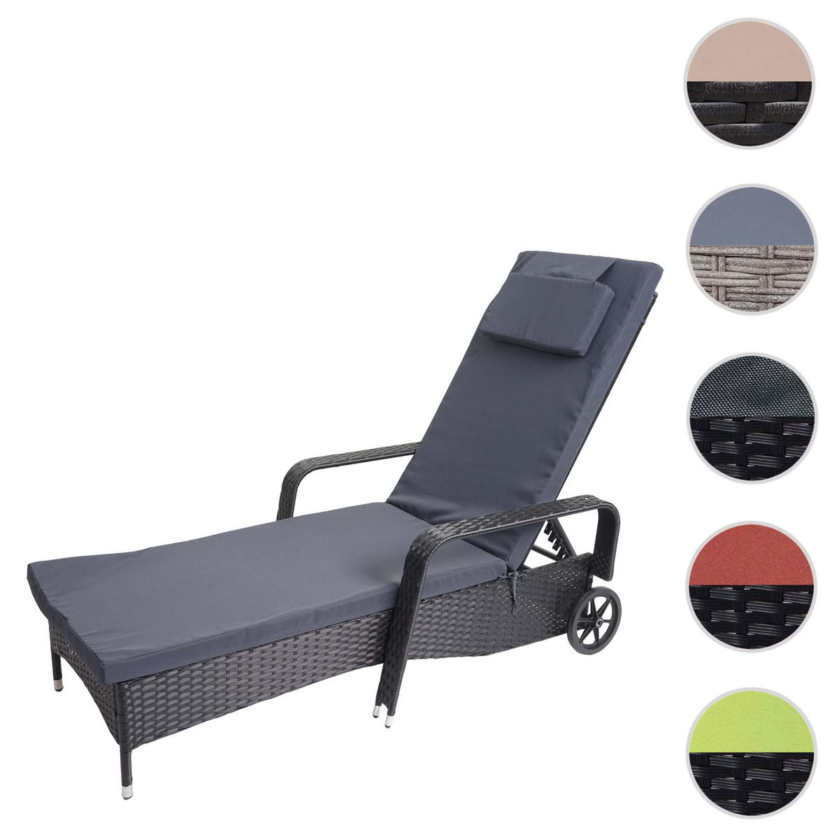 POLY-RATTAN SONNENLIEGE Anthrazit, Grau - Anthrazit/Grau, Kunststoff (71/108/197cm) - MCW