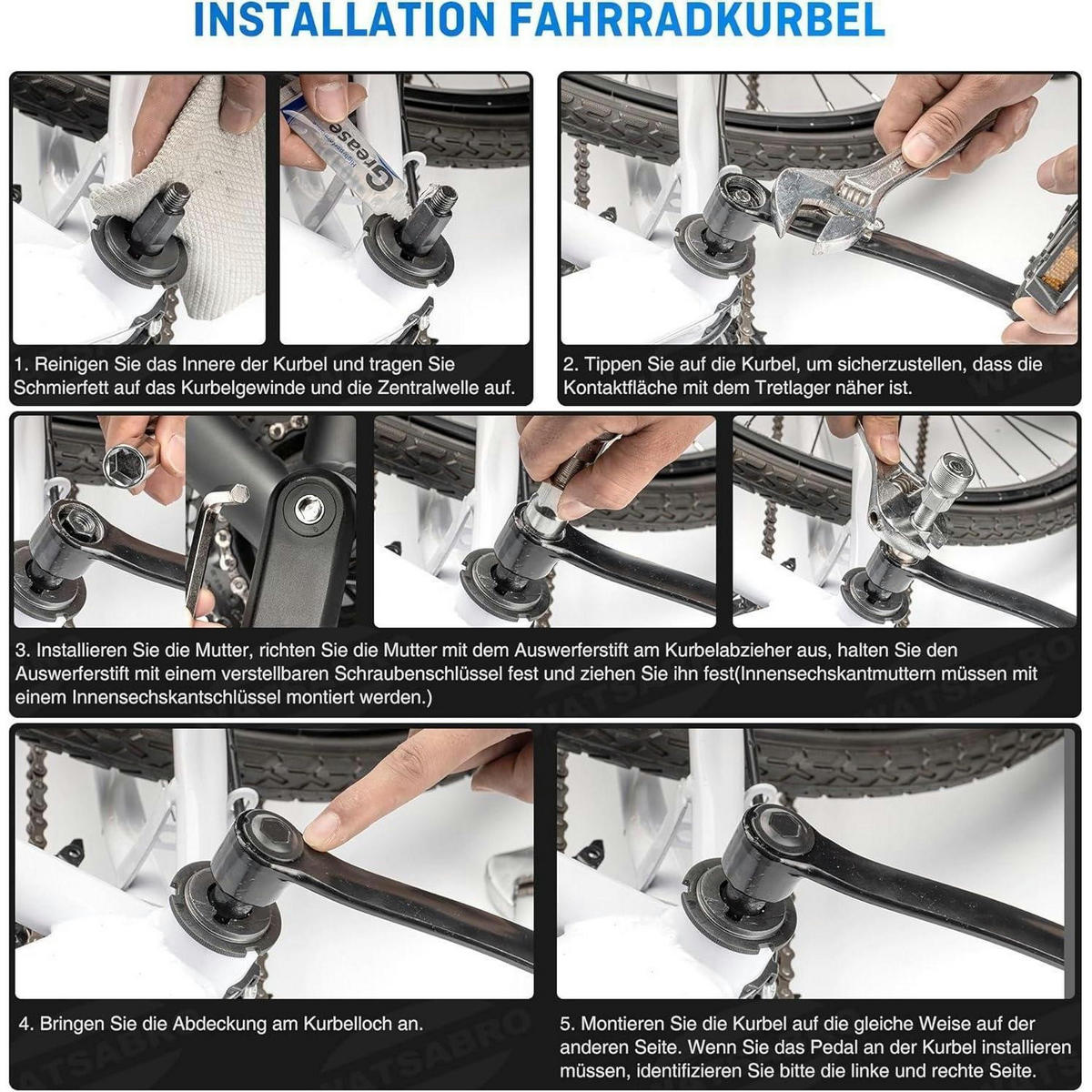 FAHRRAD Kurbelabzieher Set 14mm Universal Tretlager Werkzeug für E-Bikes und Fahrräder - Silberfarben, Metall (2/2/7.8cm)