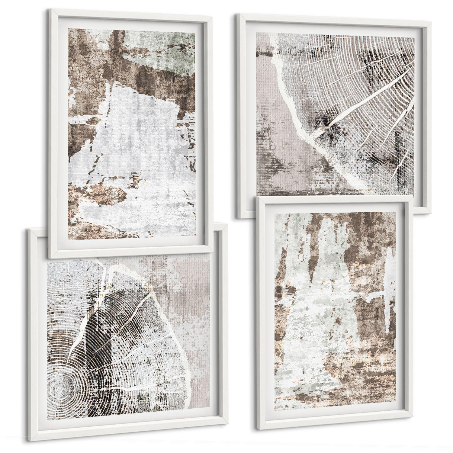 BILDER SET 4er Set - 50x50 cm & 40x60 cm Weißer Rahmen - Abstrakte Muster, weiß, braun - Weiß, Kunststoff (50/50cm) - TULUP