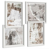 BILDER SET 4er Set - 50x50 cm & 40x60 cm Weißer Rahmen - Abstrakte Muster, weiß, braun - Weiß, Kunststoff (50/50cm) - TULUP