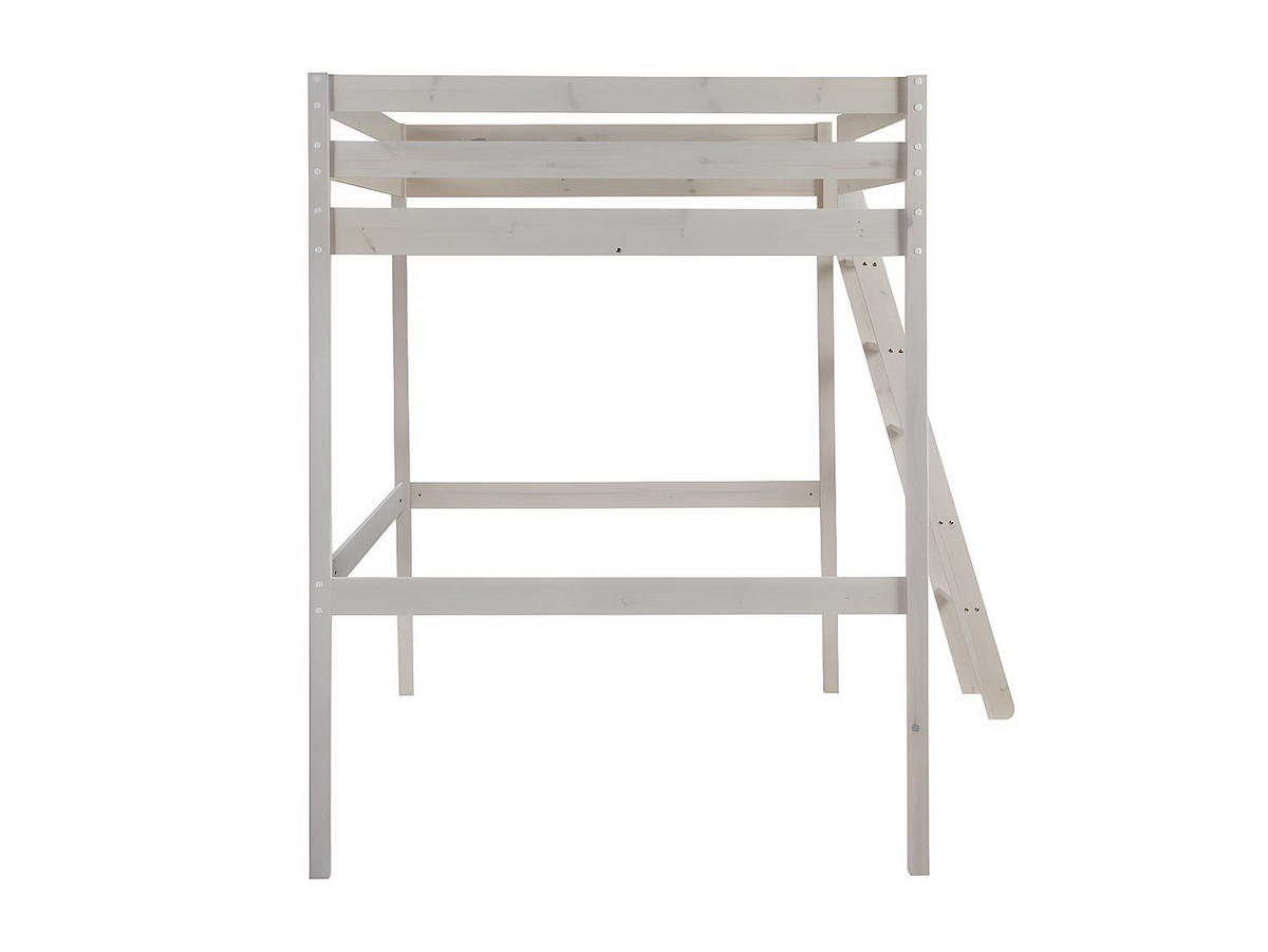 HOCHBETT + Matratze - 140 x 190 cm - Kiefer massiv - Geweißt - GEDEON II - Weiß, Holz (203.5/198cm) - Vente-Unique