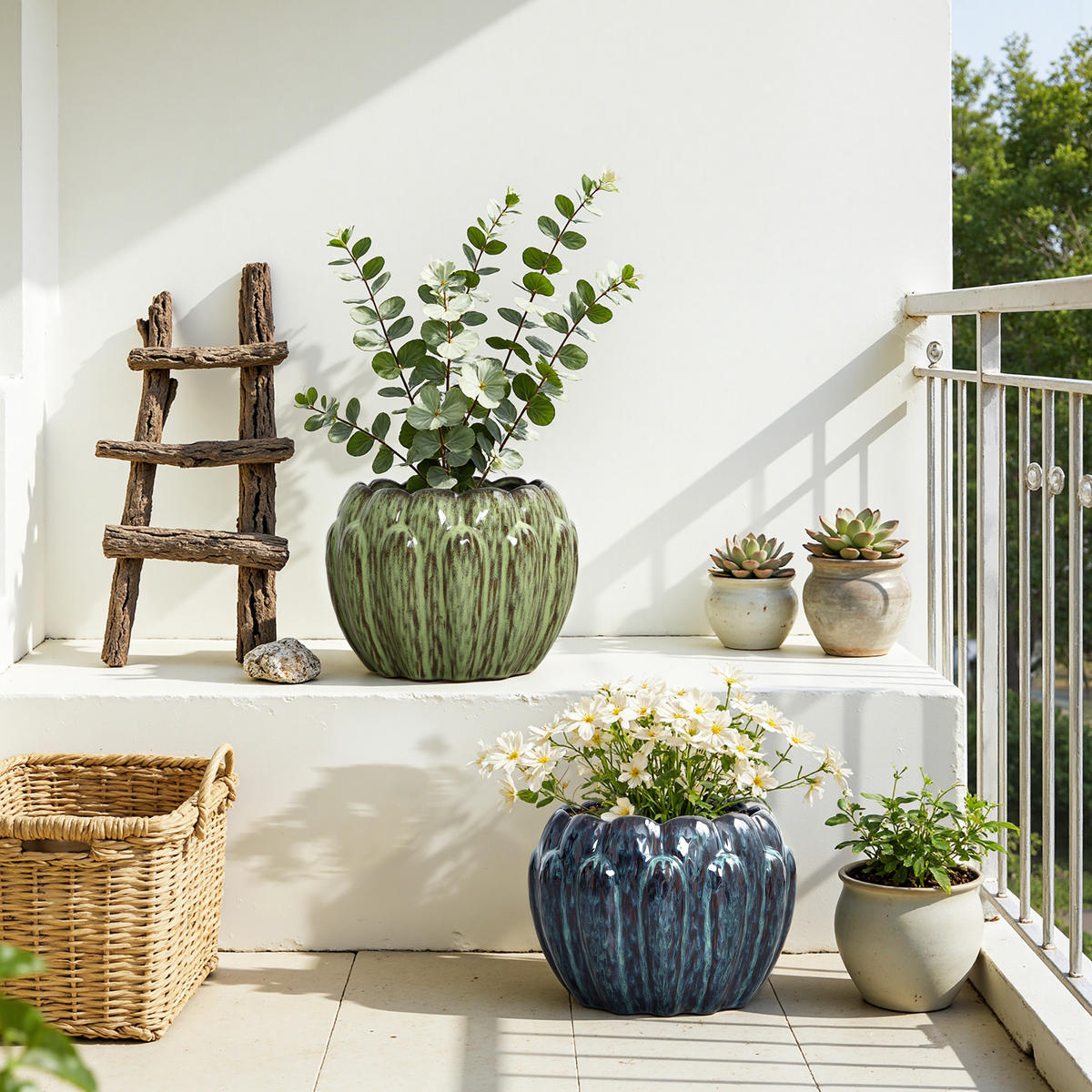 KERAMIK-BLUMENTOPF blau, Ø 24 × H 18 cm - Blau, Keramik (18.3cm) - Hometopia
