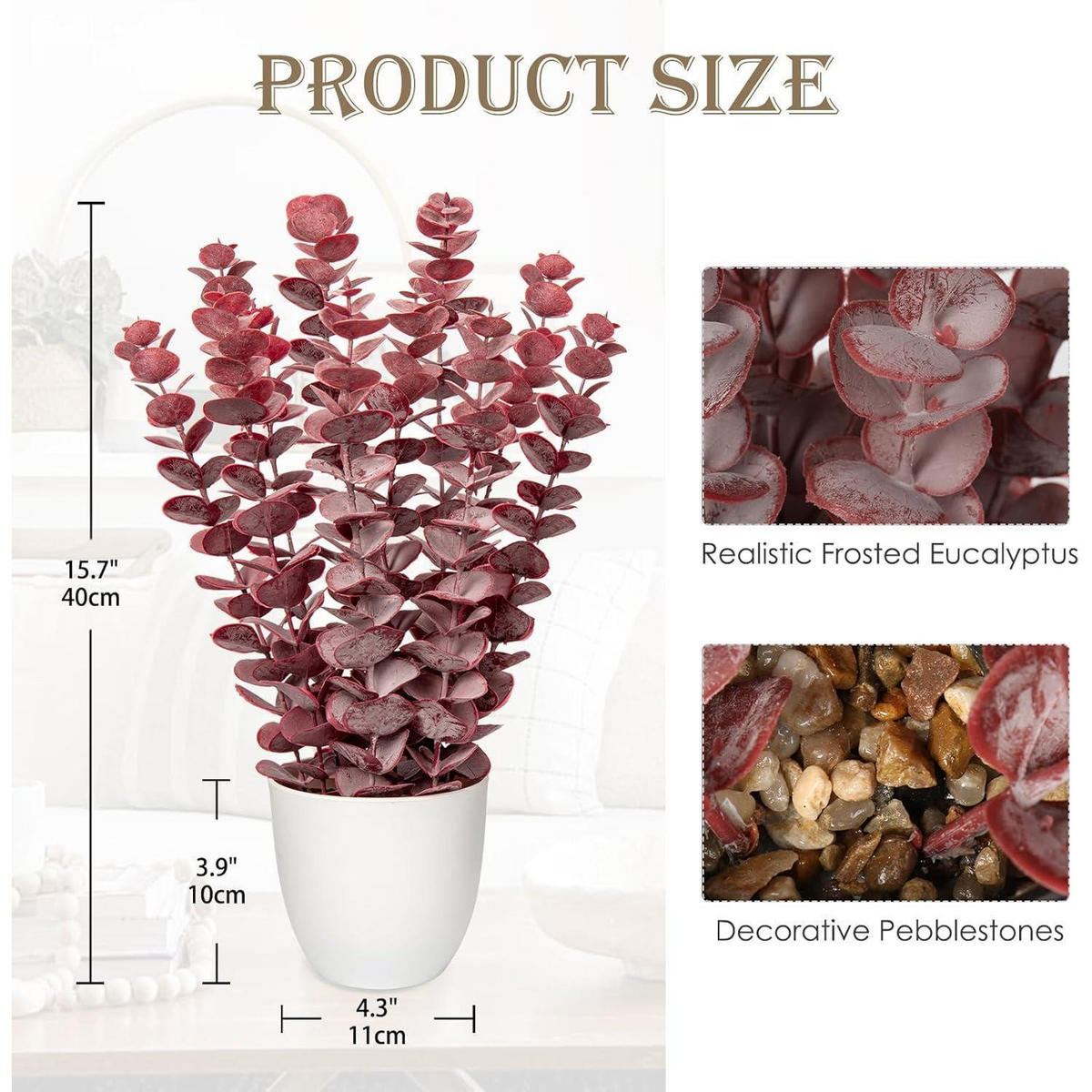 KUNSTPFLANZE Eukalyptus Rot 40 cm - Rot, Kunststoff (44cm)
