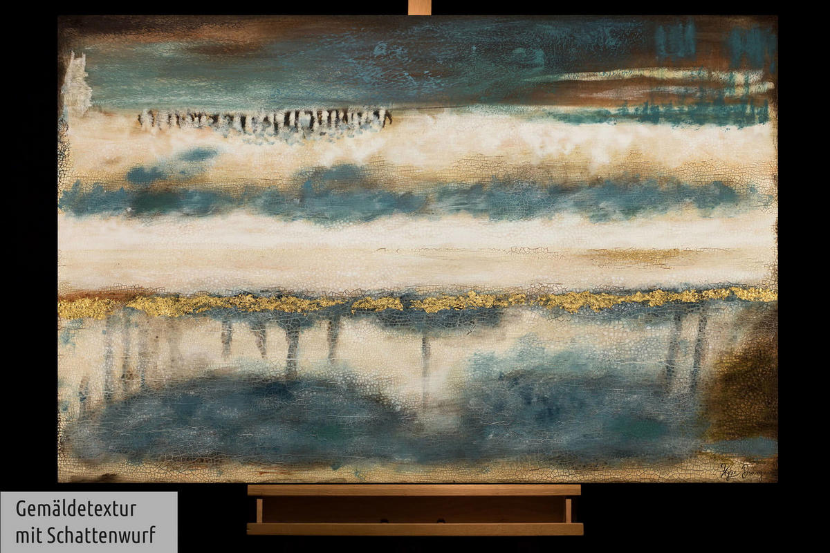 ACRYLBILD HANDGEMALT 120/80 cm - Blau/Beige, Holz/Textil (1.4/80cm) - KUNSTLOFT