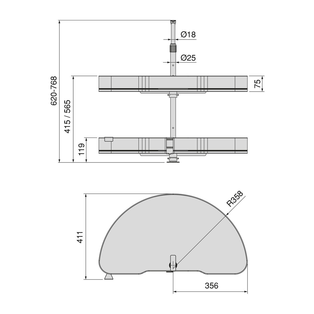 ABLAGEN Harmony 1/2 Drehbar Für Küchenschränke, Modulbreite 800mm, Höhenverstellbar, Stahl - Anthrazit, Metall (71.2/77/41.1cm) - EMUCA