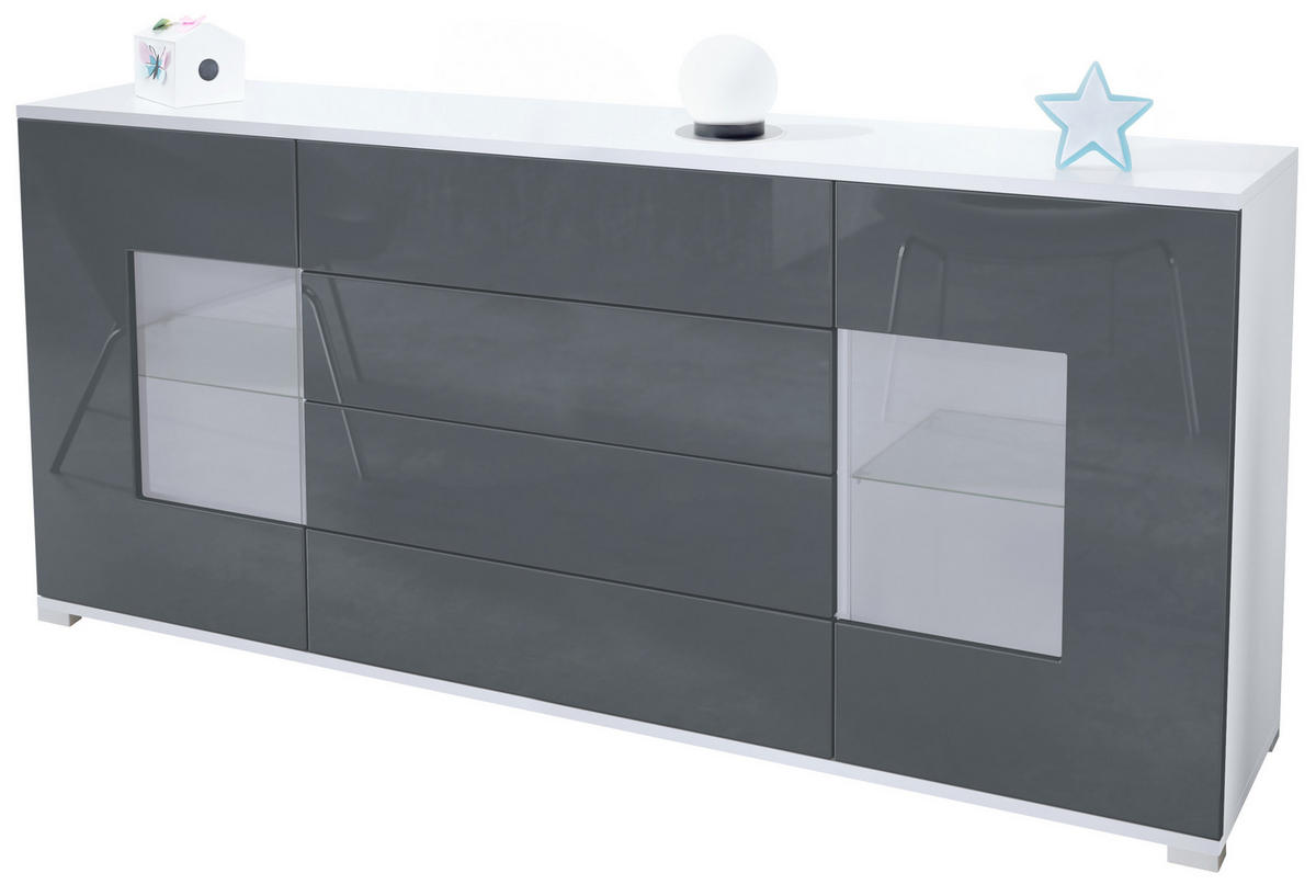 SIDEBOARD Grömitz Grau Hochglanz - Grau, Holzwerkstoff (166.5/75.5/35cm) - Vladon