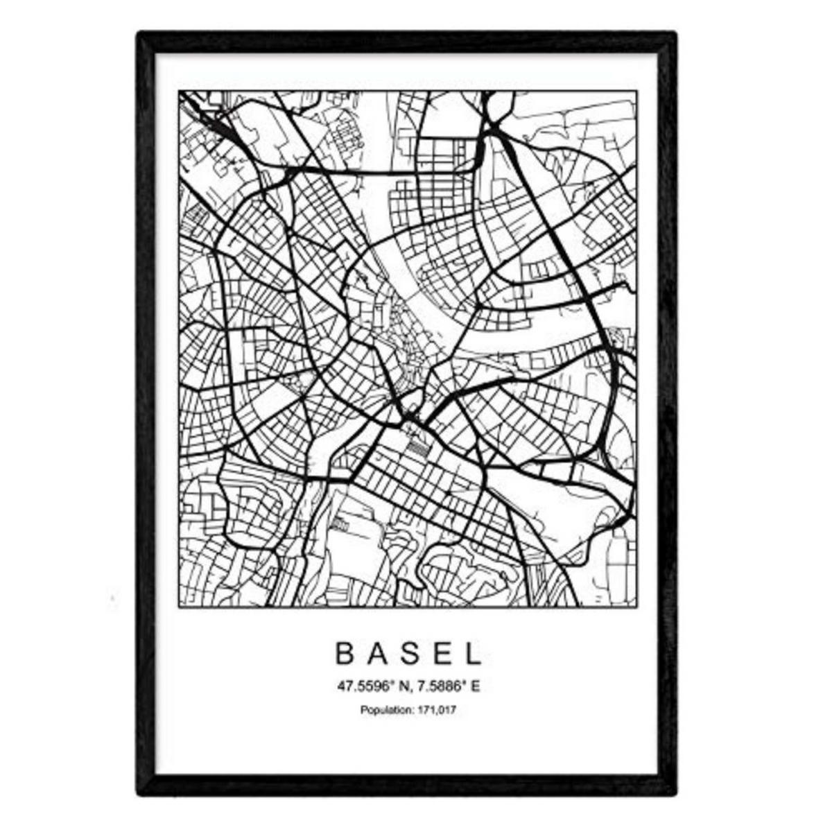 POSTER Basel Stadtkarte – Nordisch A3 Rahmenlos - Klar, Papier (29.7/5/42cm) - Nacnic