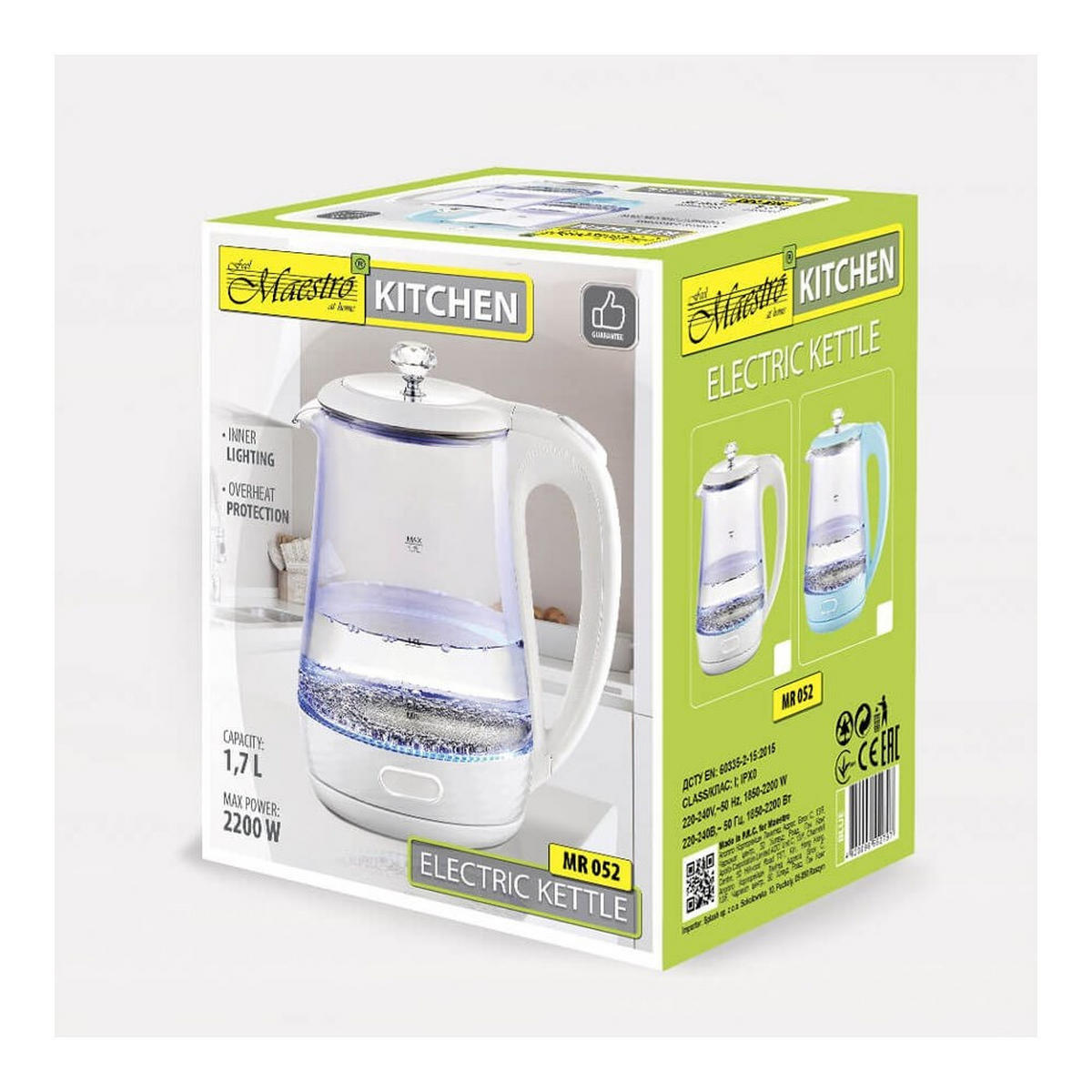 WASSERKOCHER ELEKTRISCH Hellblau 19.5/14/24 cm MR052BLUE - Hellblau, Glas (14/24/19.5cm) - Maestro 