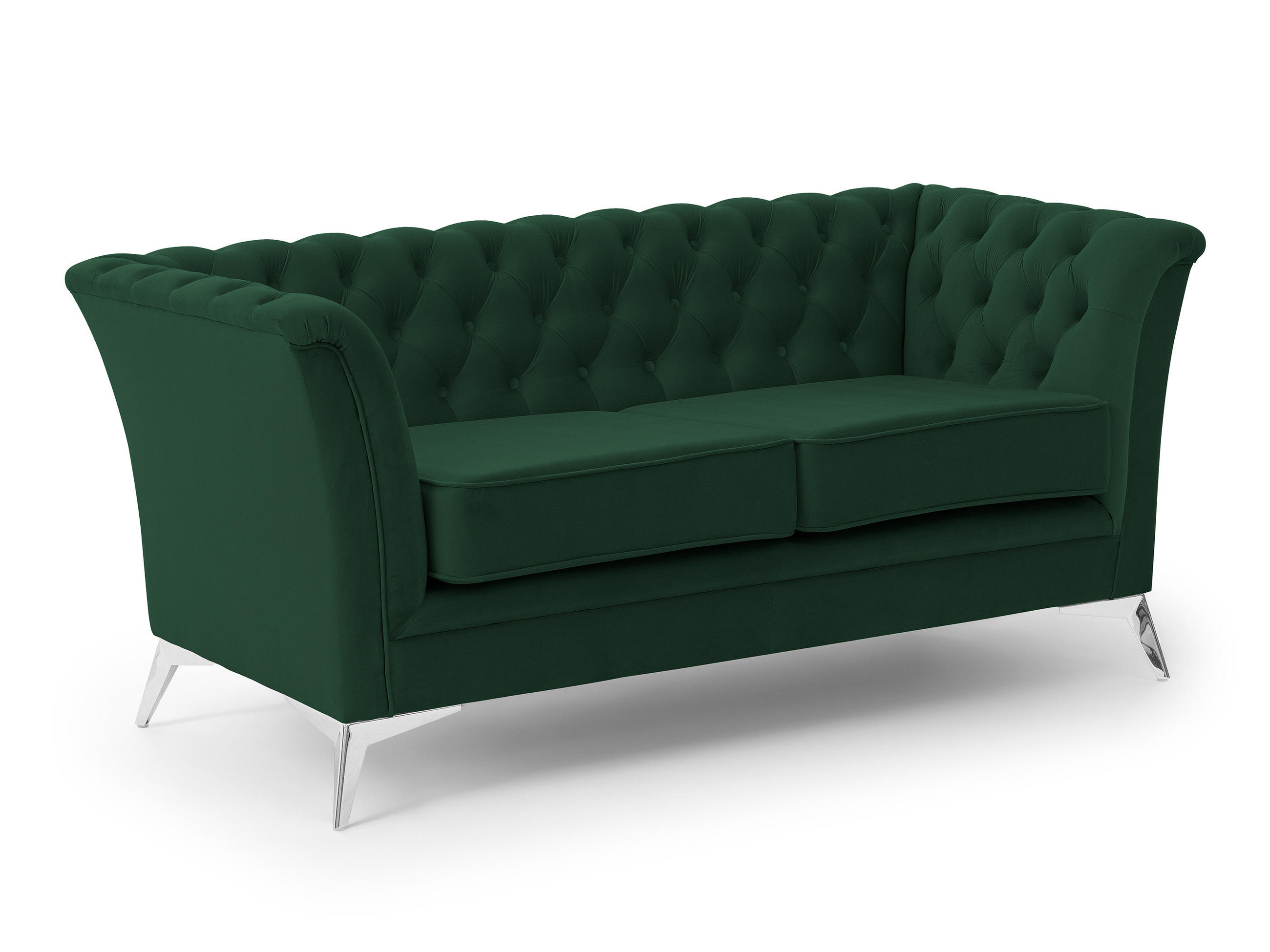 CHESTERFIELD-SOFA 2-sitzer Whitby Flaschengrün Samt mit silbernen Füßen - Dunkelgrün/Silberfarben, Holz/Textil (175/78/82cm) - S-Style Möbel