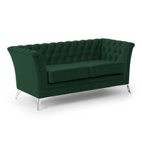 CHESTERFIELD-SOFA 2-sitzer Whitby Flaschengrün Samt mit silbernen Füßen - Dunkelgrün/Silberfarben, Holz/Textil (175/78/82cm) - S-Style Möbel