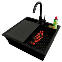 UNTERBAUSPÜLE GRANIT Bergen Pocket, 2-er set Schwarz 56/54 cm 1 Becken + Küchenarmatur 32/20 cm + Ablauf-Set + Küchenzubehörset ab 60er Unterschrank - Schwarz, Kunststoff (56/20/54cm) - Primagran