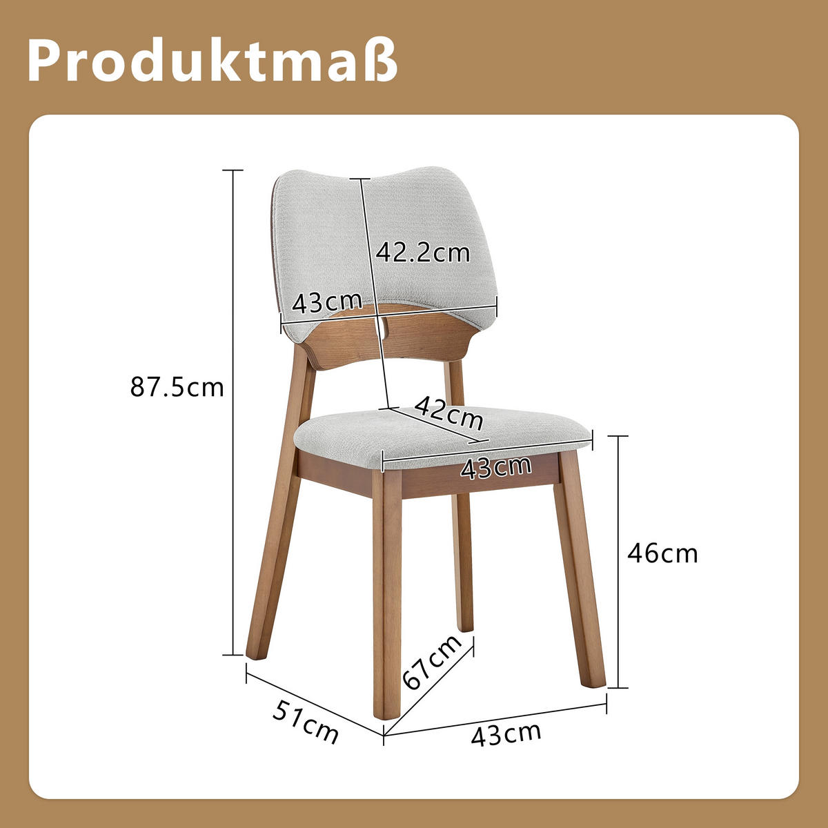 STUHL-SET DE-36734 2 Stück mit Schmetterlingsrückenlehne Grau - Grau, Holzwerkstoff (43/87.5/51cm) - ComfortXL