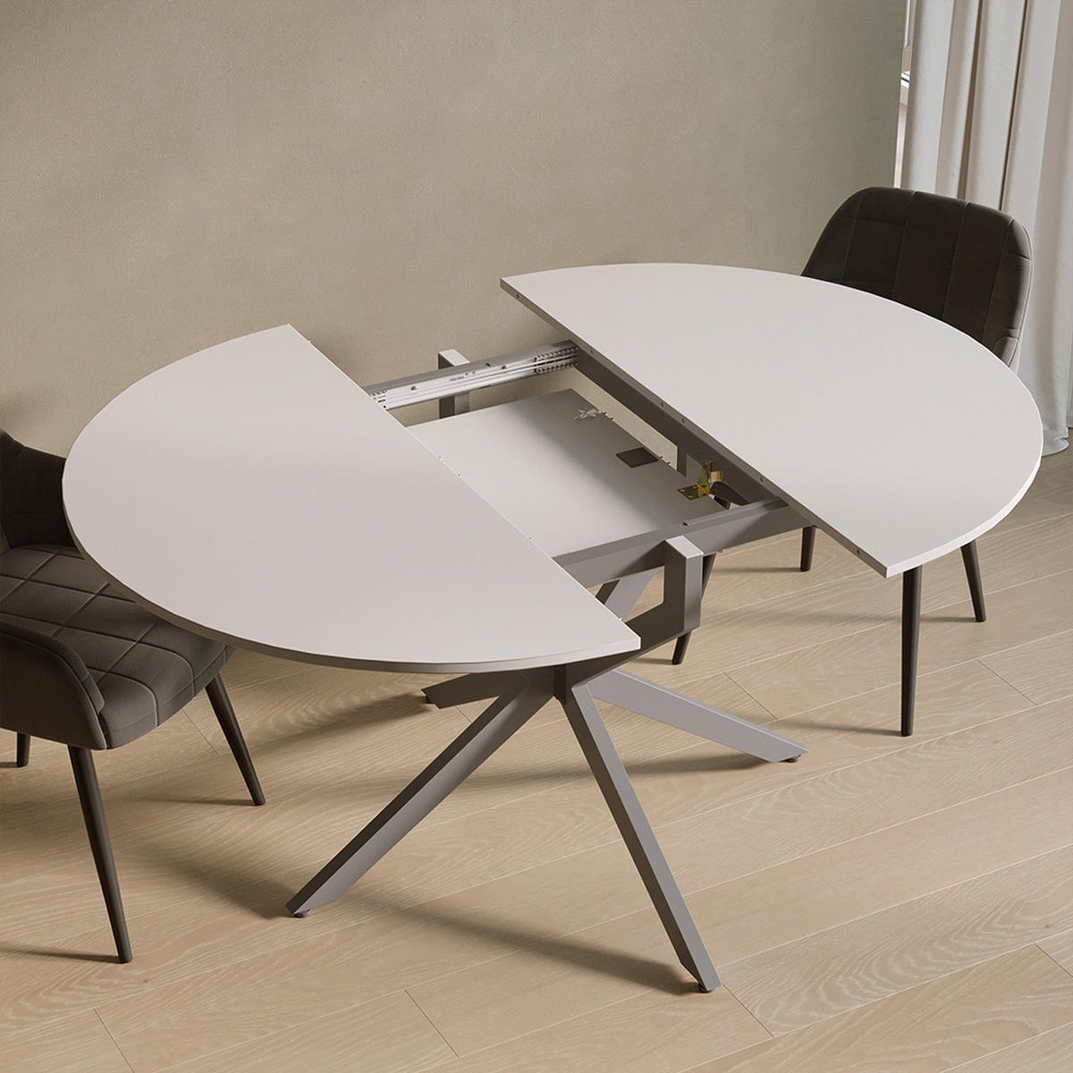 ESSTISCH Firenze Weiß/Grau 120 x 120 cm ausziehbar - Weiß/Grau, Holzwerkstoff (120/120/76.5cm) - Livinity®