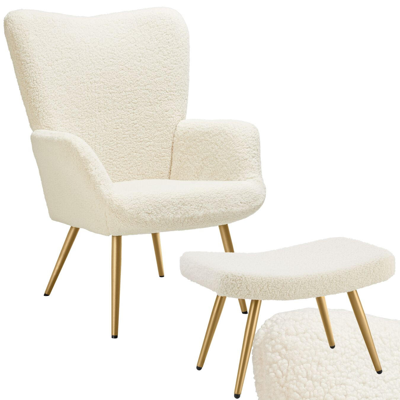 SESSEL Hygge,72 x 76 x 100,5 cm,Bouclé creme/gold - Goldfarben/Creme, Kunststoff (72/100.5/76cm) - tectake