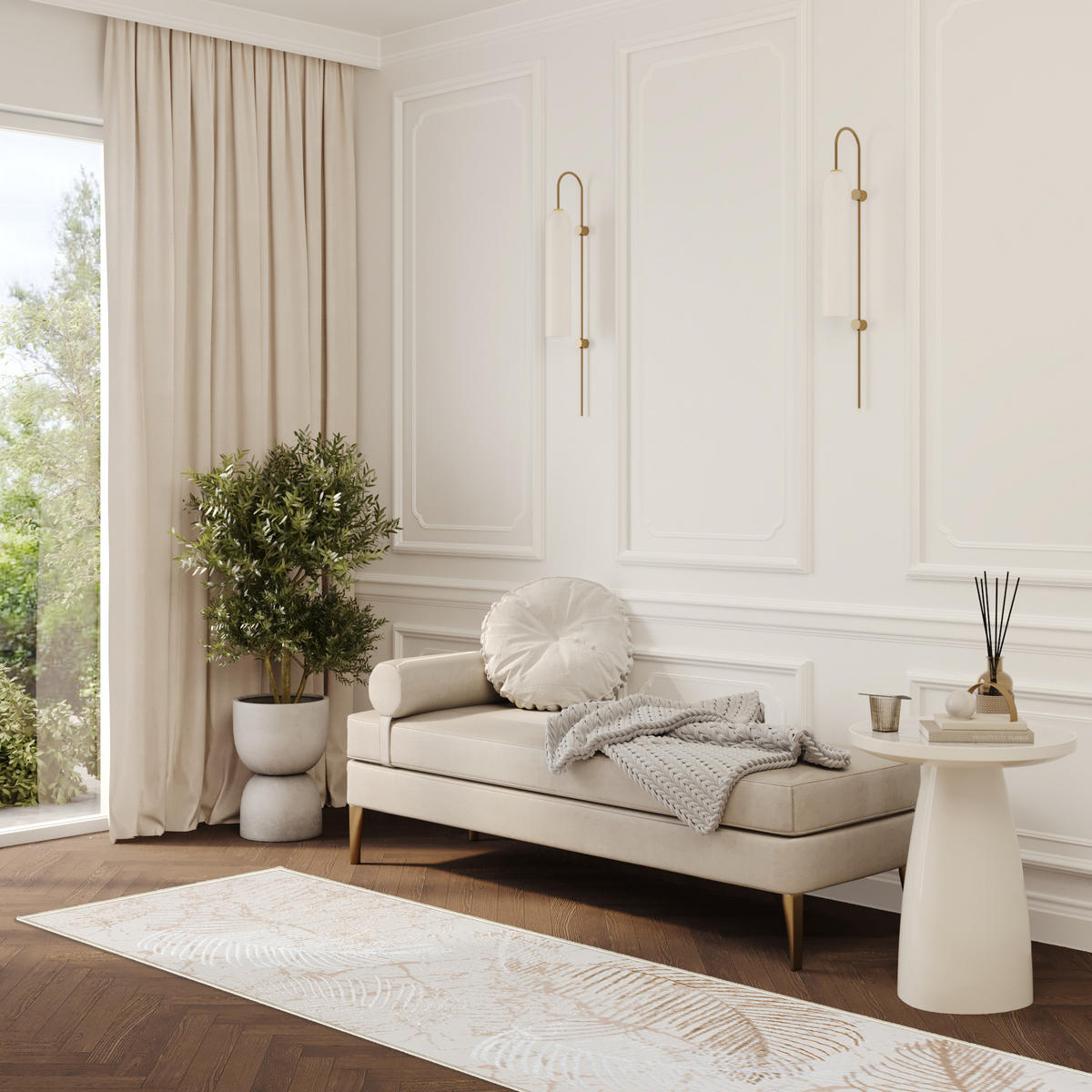 LÄUFER Crystal Braun Palmenblätter 80/1100 cm - Braun, Textil (80/1100cm) - Tapiso