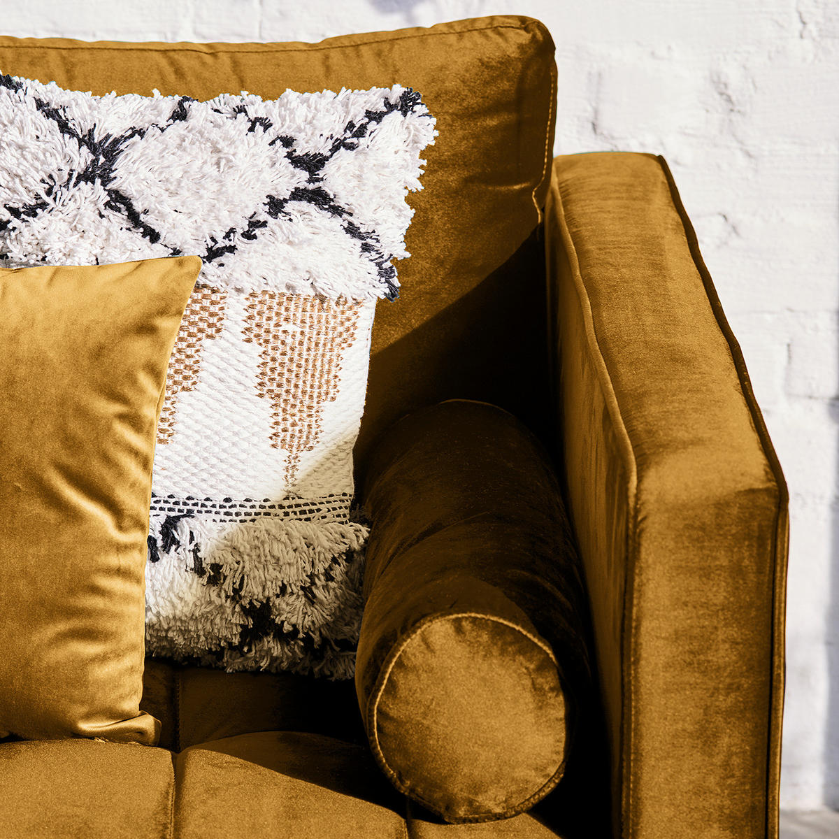 ECKSOFA - Samt - Dunkelbraun/Honig, Birkenholz/Textil (201/155cm) - home24