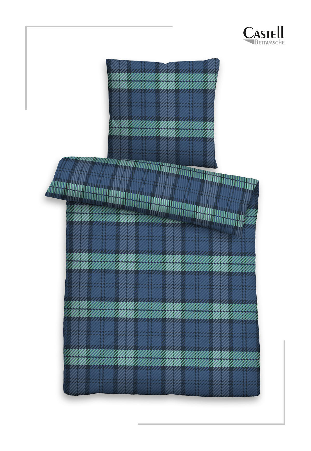 BETTWÄSCHE-GARNITUR Biber Karo Klein saphir, 155x220 cm + 80x80 cm - Dunkelblau, Textil (155/220cm) - Castell