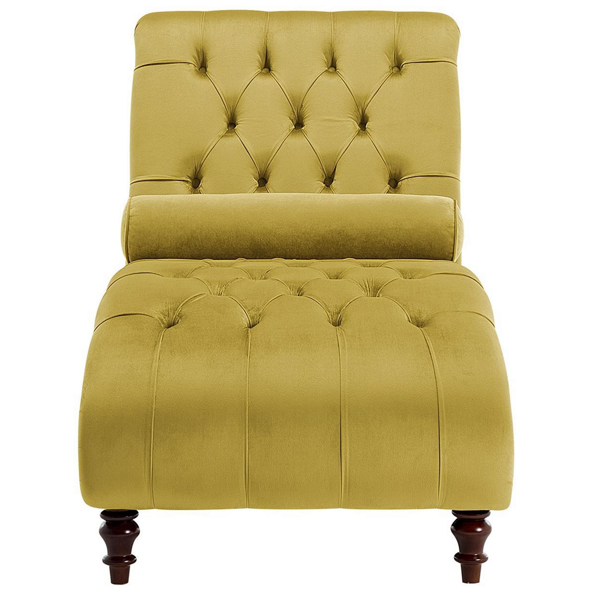 CHAISELONGUE Samtstoff senfgelb Muret - Dunkelbraun/Gelb, Textil (163/87/72cm) - Beliani