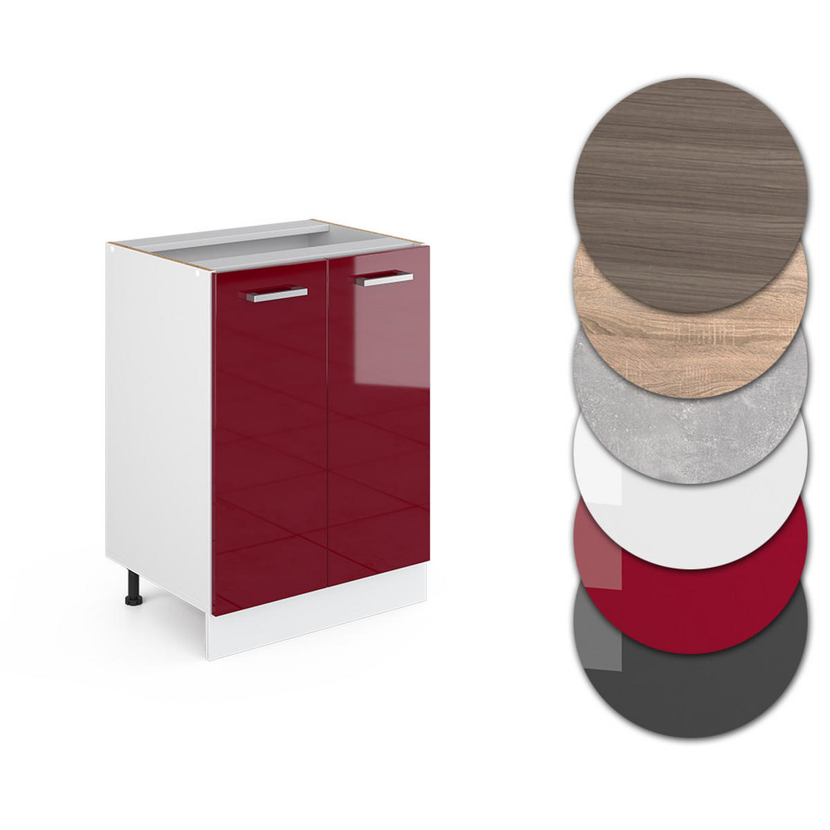 KÜCHENUNTERSCHRANK R-Line Rot Hochglanz 60 cm, AP Marmor - Rot/Weiß, Holzwerkstoff (60/81.6/60cm) - Vicco