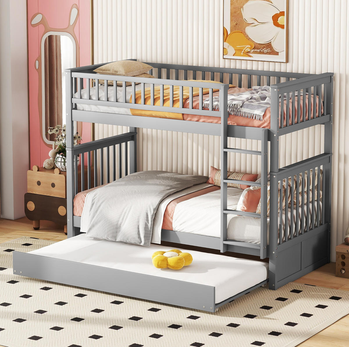 ETAGENBETT 205/95/160 cm aus Kiefernholz und MDF mit Ausziehbett Grau - Grau, Holz (90/200cm) - Modenvie